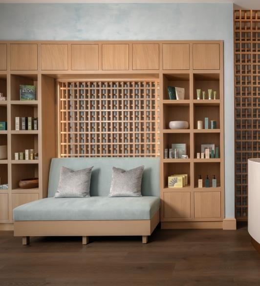 Spa couch in the front desk area