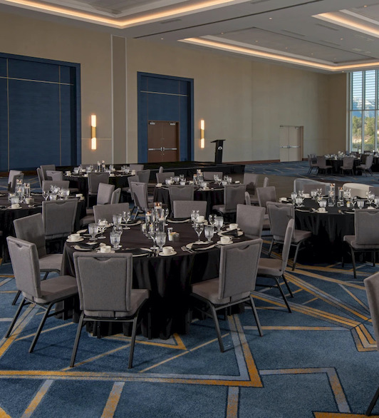 Event meeting room with lots of tables set up