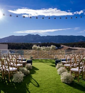 The outdoor terrace during a wedding ceremony